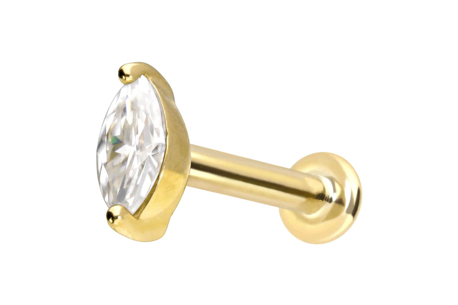 14 Karat Gold Labret Piercing mit Push Fit MOISSANIT-OVAL